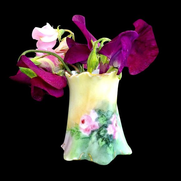 Antique Porcelain Hand Painted Roses Toothpick Match Holder Versailles - Picture 1 of 14